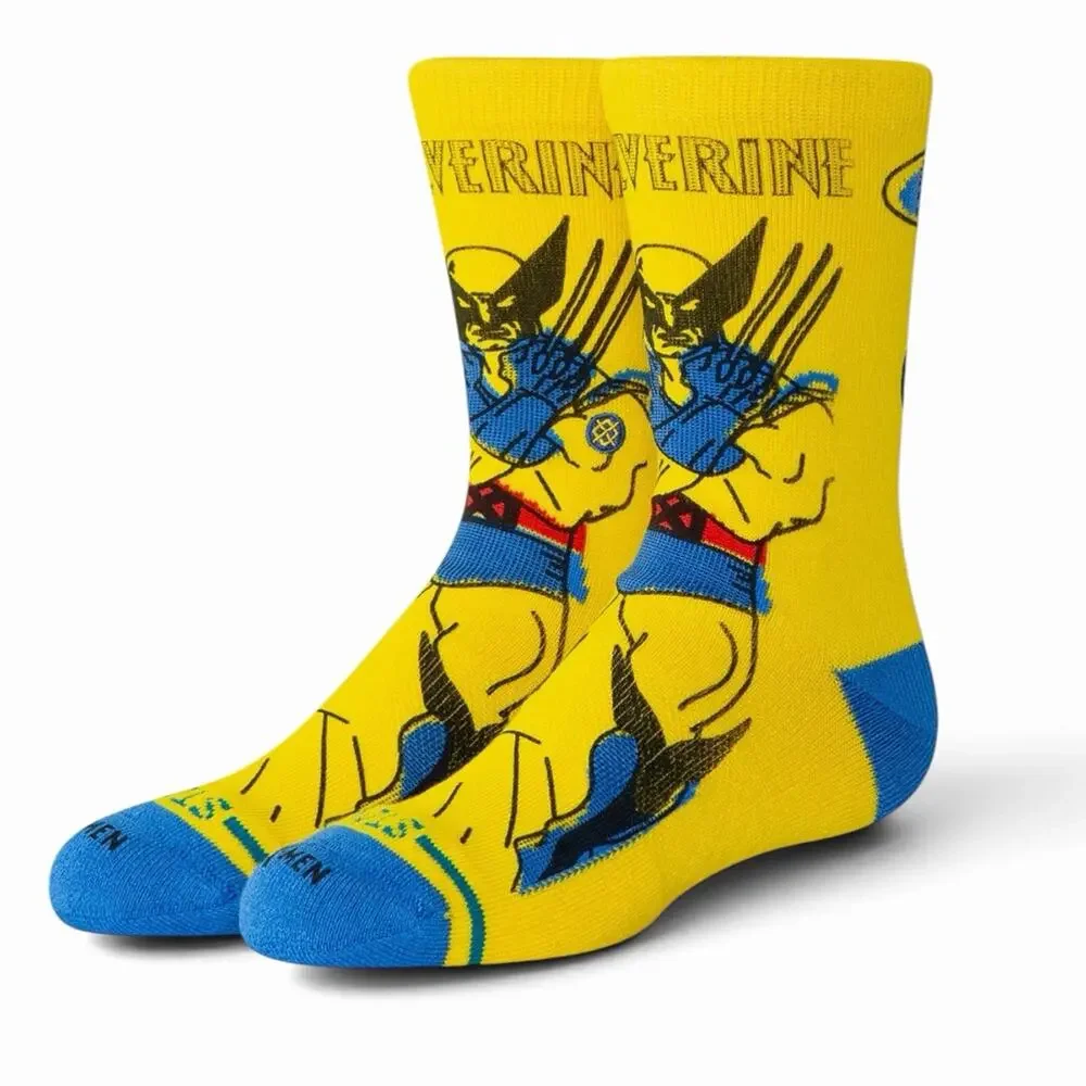 Marvel X Stance Wolverine Yellow Crew Socks Kids Size Large Brand NEW